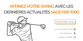 Affinez votre swing avec les dernières actualités de votre solution Sage FRP 1000 en participant à notre événement le 16 novembre prochain à Nantes. Visuel pour l'événement Sage FRP 1000 au Golf de Nantes