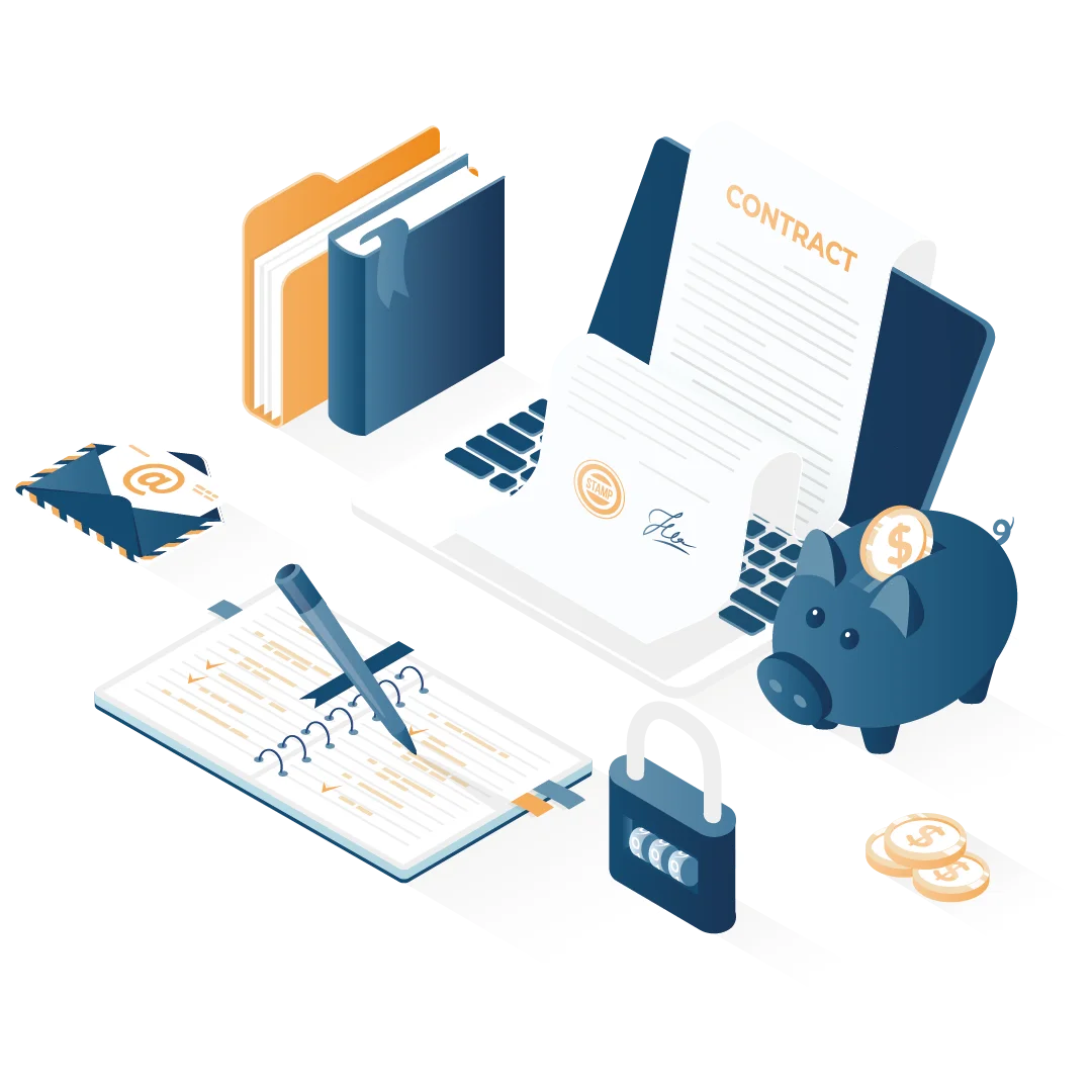 visuel isometric page logiciel de gestion des contrats