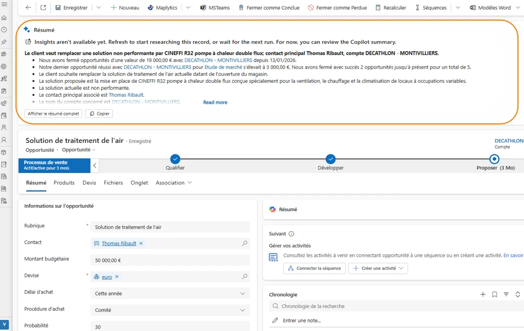 Screen cas d'usage copilot générer un résumé