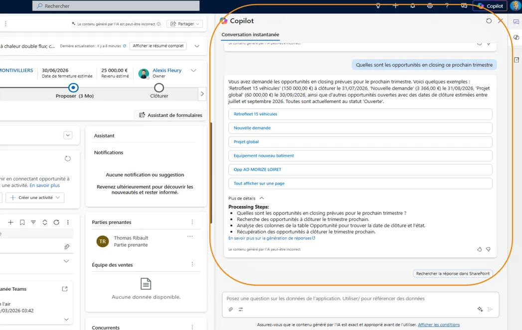Screen cas d'usage copilot langage naturel