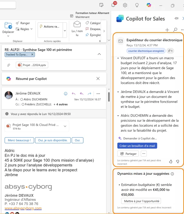 Screen cas d'usage copilot mise à jour opportunité